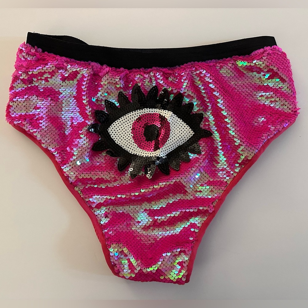 RAVE WONDERLAND Pink Sequin Eye Design Bikini Bottom L/XL